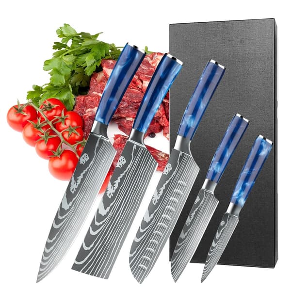 Knivset, högkvalitativt kolstål, ergonomisk design, 5st