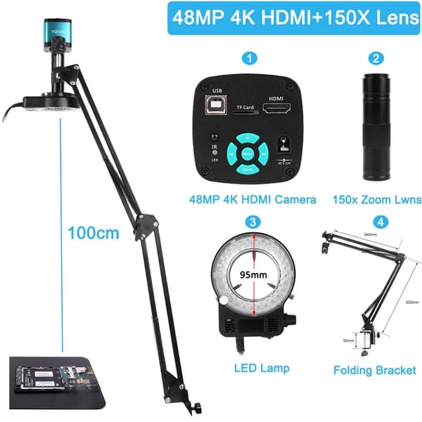 Videomikroskop, 48MP Billede, HDMI/USB Forbindelse, Et sæt