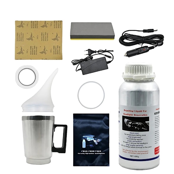 Bilstrålkastarreparationskit, 800 ml vätska, 6 sandpapper, metallatomiseringskopp,800g Pappersset 800g Paper Set 800g Paper Set