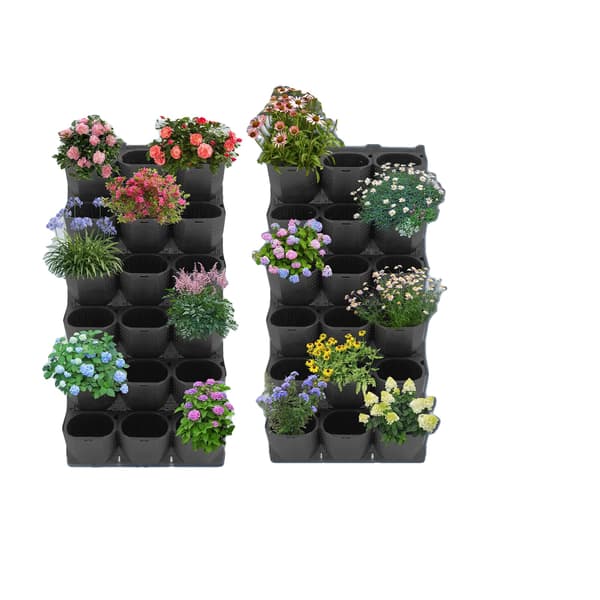 Väggplanterare, Stapelbar Design, 36 Krukor, svart