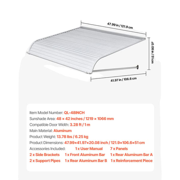 Markiser, Holdbart Aluminium, Effektiv Vandafledning, 48tommer