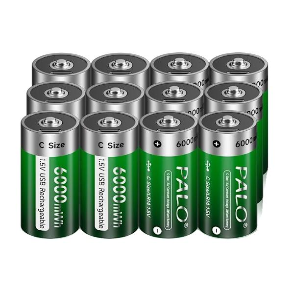 1,5V Litium-uudelleenladattava C-kokoinen paristo, USB-lataus, yli 3500mAh kapasiteetti,12 kpl 12 PCS 12 Pcs