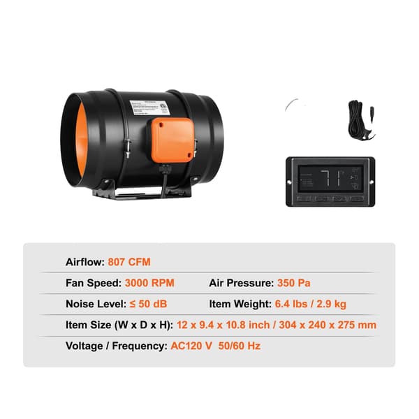 Inline ventilator, stille drift, smarte kontrolfunktioner, EC 8in