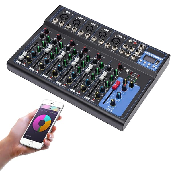 7-kanals ljudmixer, Bluetooth-anslutning, 3-bands equalizer,svart