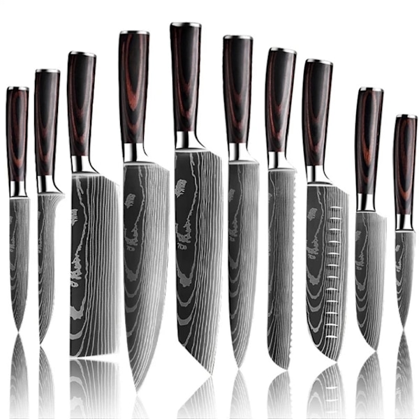 Kökknivset, Laserdamaskusmönster, Japansk Santokukniv, 10-delat värdeset 10 PCS Value set 10 PCS Value set