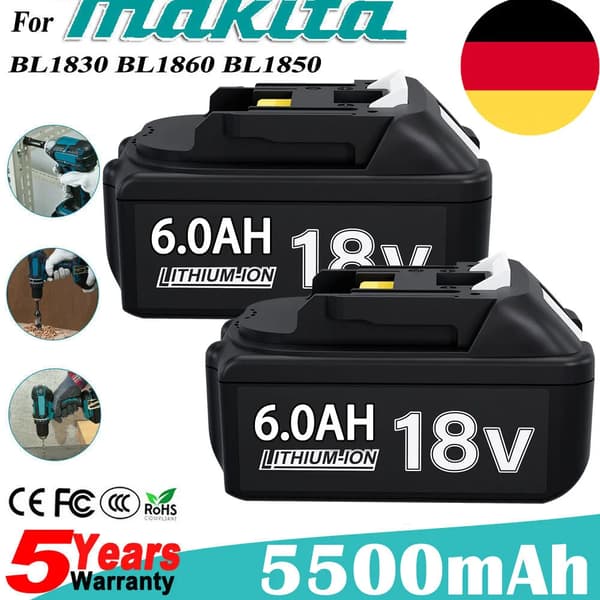 18V litiumjonbatteri, 6,0Ah kapacitet, LED-indikator, 2 Stycken 6.0AH