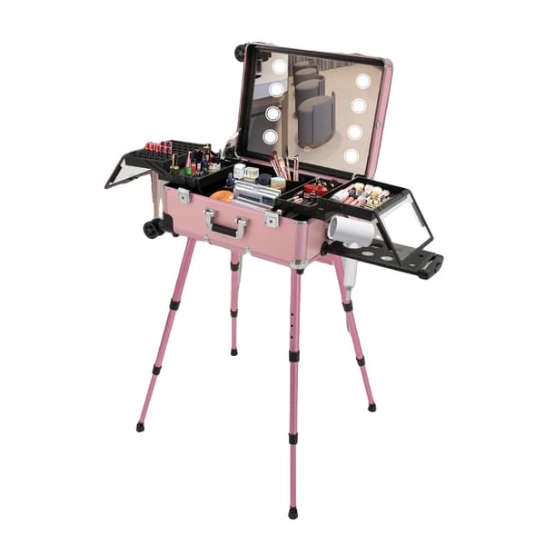 Makeup Case, Pink Farve, Rektangulær Form, 12V Spænding, 4 Hjul, 50kg Belastningskapacitet