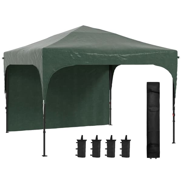 Fällbar Tält, 3x3 m, Höjdjusterbar, Sidovägg, Grön