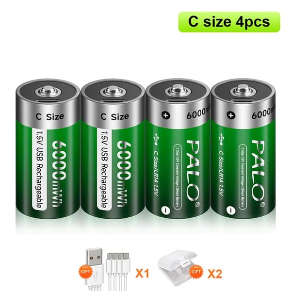 Uppladdningsbart batteri, 6000 mWh kapacitet, snabb laddningstid, 4PCS C Storlek