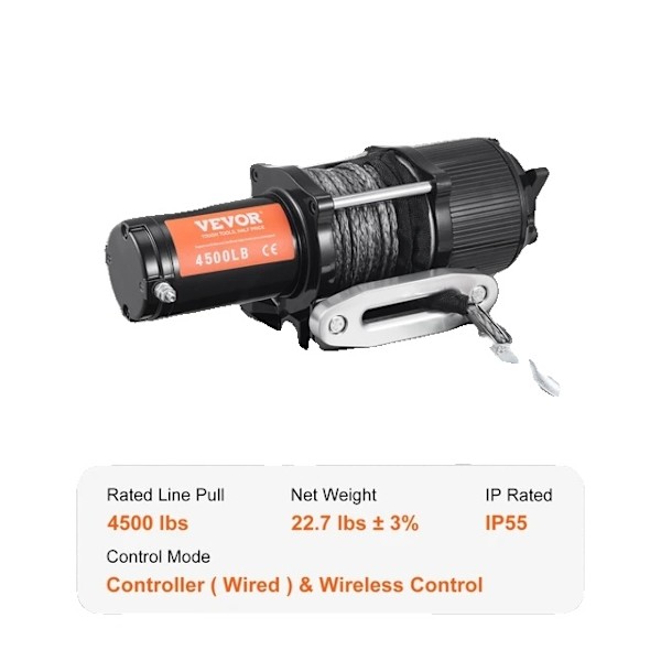 Elektrisk vinsch, 4500lbs, Trådlös fjärrkontroll Wireless Remote