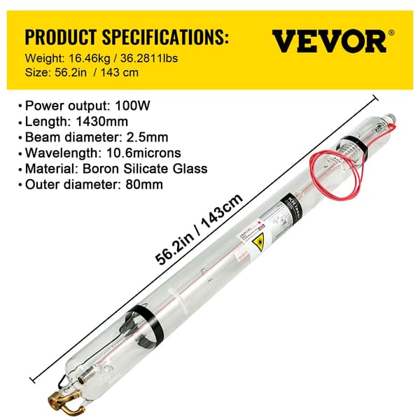 CO2-laserör, hållbart glas, hög prestanda, 100w 1430mm