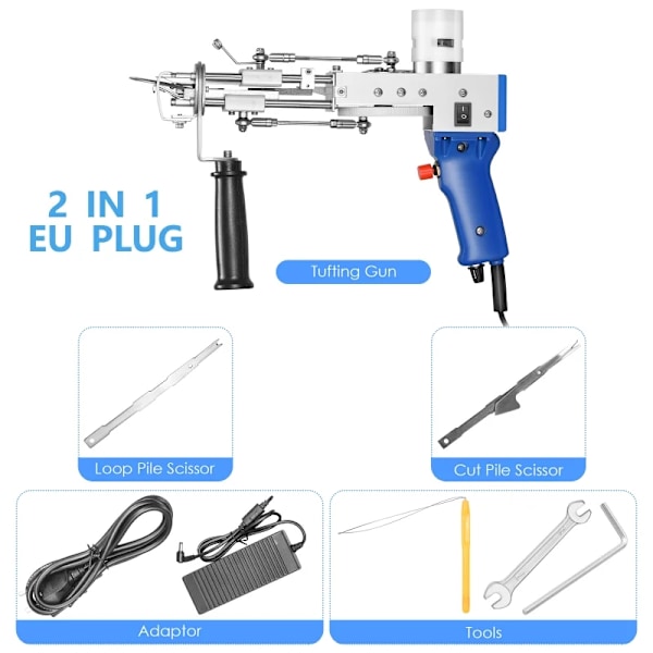 2 i 1 Tuftningspistol, Justerbar Stygnhastighet, Bred Spänningsområde,EU PLUG 220V-aEU-kontakt 220V-a EU PLUG 220V-a EU PLUG 220V-a