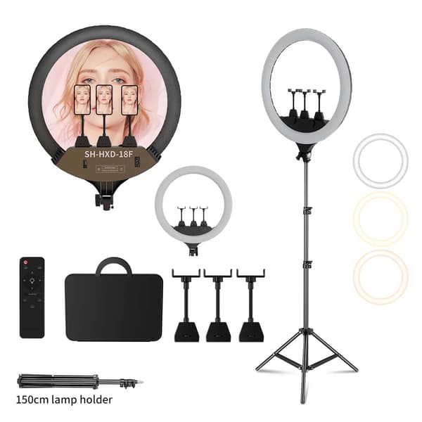 Ringlampa, Justerbart stativ, Telefonhållare, 150cm Stativ Kit