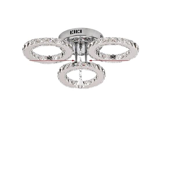 Moderne LED Krystal Pendellampe, Stilfuld Design i Rustfrit Stål, 3 Ringe, Dæmpbar RC