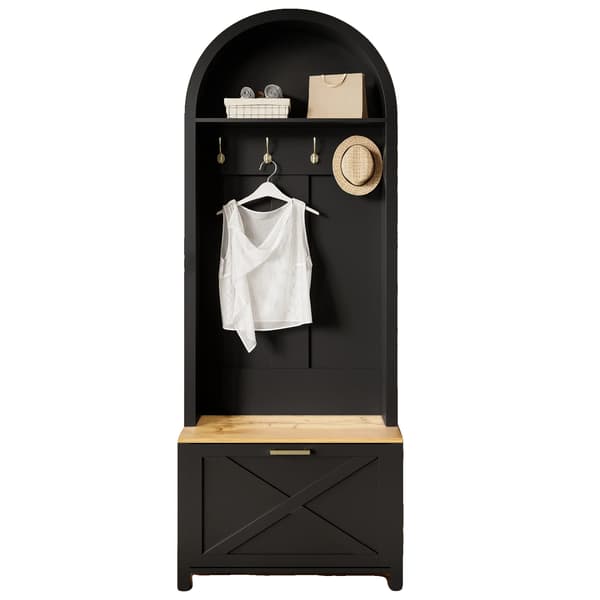 Kappeholder, Integreret Skoplagring, Flere Krog, Sort - Træ - MDF