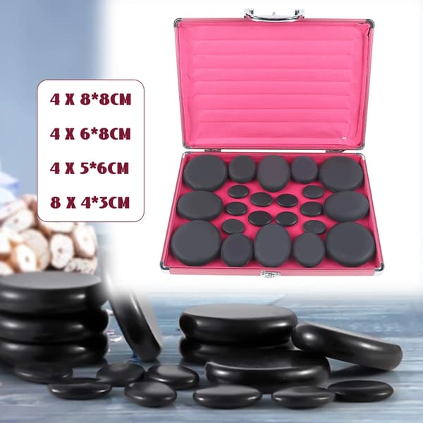 Hot Stone Massage Set, 20 Basaltstenar, Mångsidiga Uppvärmningsmetoder, Naturlig svart