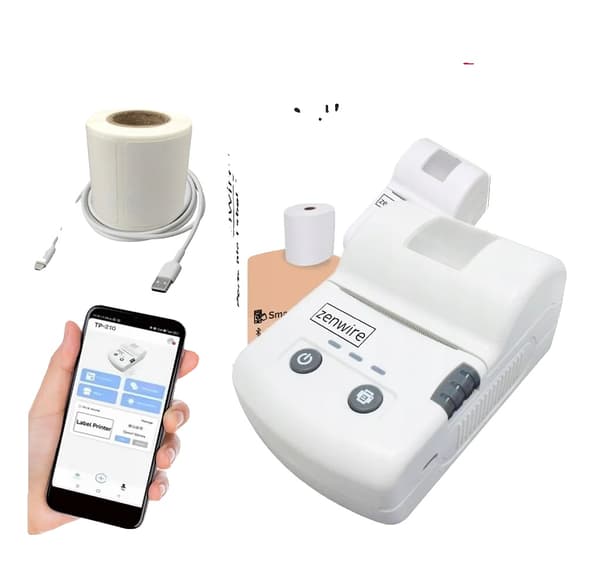 Etiketprinter, 203 DPI opløsning, 50 mm/s udskrivningshastighed, 1500 mAh batteri, Bluetooth-forbindelse, USB-C-interface