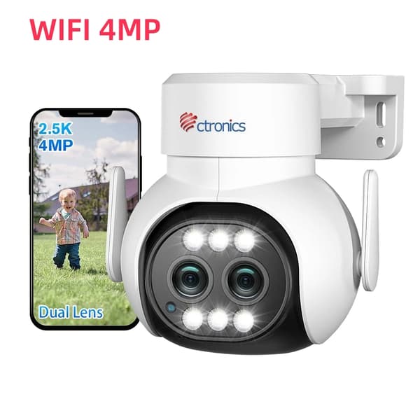 Ctronics säkerhetskamera, 4MP upplösning, 355° panorering & 90° lutning>,WIFI 4MP Ingen kort
