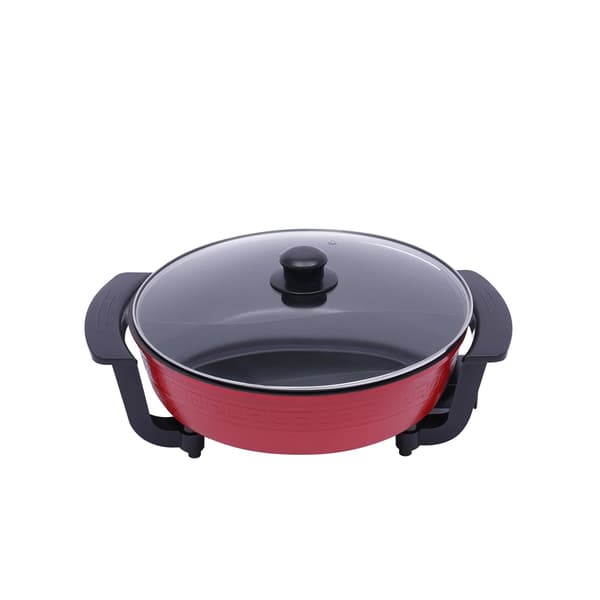 Hot Pot, Elektrisk Stegepande, Glaslåg, Rød og Sort