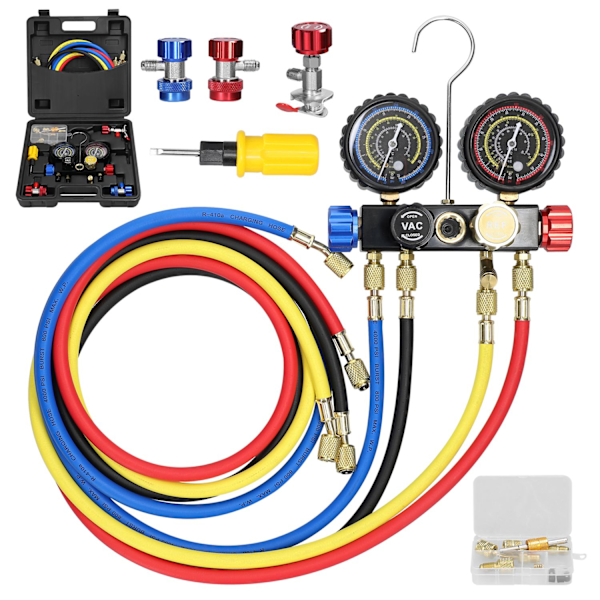 Manifold Gauge Sæt, Dobbelt-Ventil Trykmåler, Kompatibel med R22/R134a/R410a