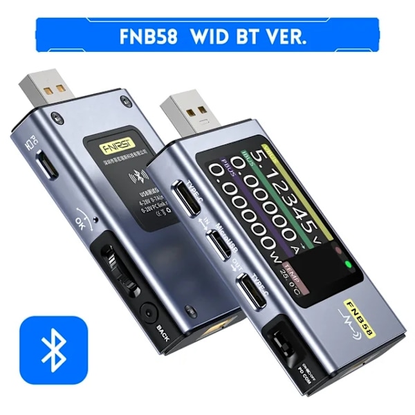 USB Tester, Hurtig Opladningsdetektion, Kapacitetsmåling, FNB58 med Bluetooth FNB58 With Bluetooth FNB58 With Bluetooth