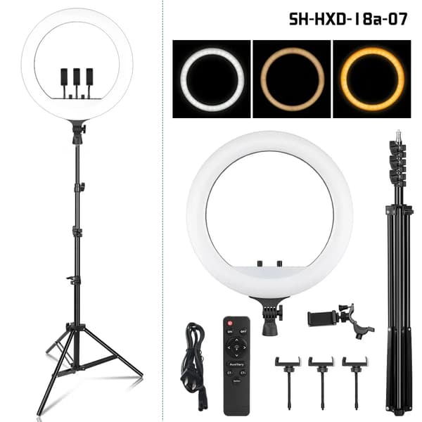 18 Tommer LED Ringlys, 55W Effekt, 4000 Lumen Lysstyrke, 200cm tripod lys