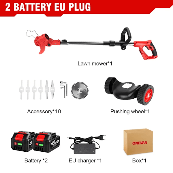 2500W Trådløs Plæneklipper, Justerbar 20000 RPM, Inkluderer 2 Batterier & EU Oplader,2 Batteri EU Stik 2 Battery EU Plug 2 Battery EU Plug