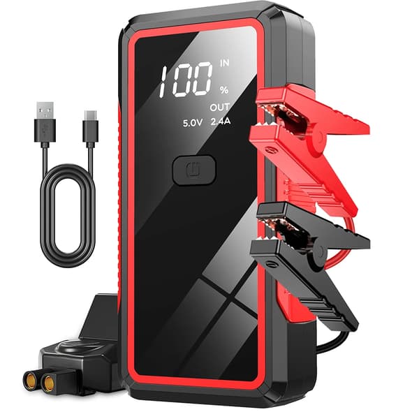 Startkablar, Bärbar Powerbank, LED Nödbelysning, 2000A