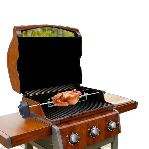 Automatisk roterende BBQ spyd, rustfrit stål, 360° rotation, Sølv