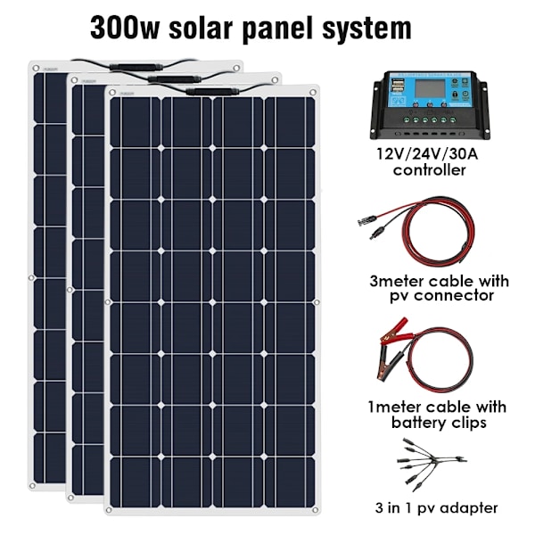 300W Flexibelt Solpanelssystem, Hög Effektivitet, Lättviktig Design,300w solsystem 300w solar system 300w solar system