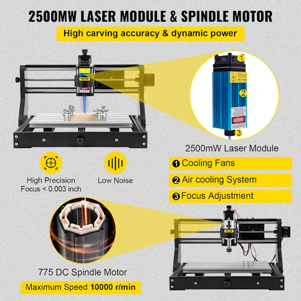 CNC-jyrsin kaivertaja Lasermoduulilla - 3 Akselia, USB-portti, GRBL-ohjauslevy ja Offline-ohjain 3018 PRO Basic