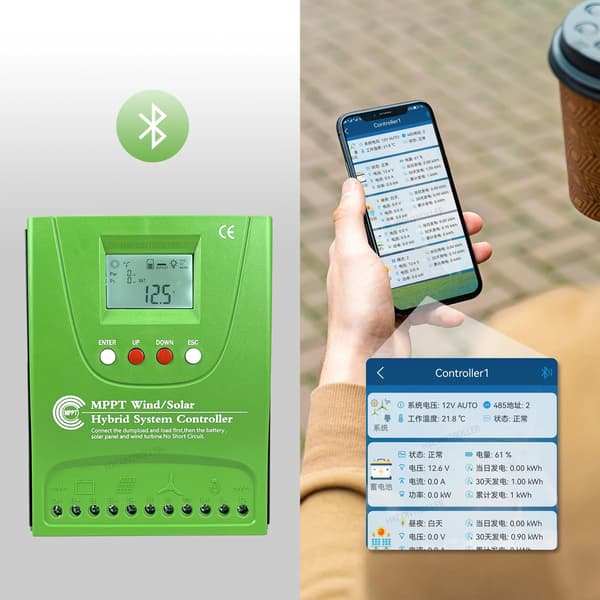 Vind Sol Opladningskontrol, MPPT, Indbygget Bluetooth