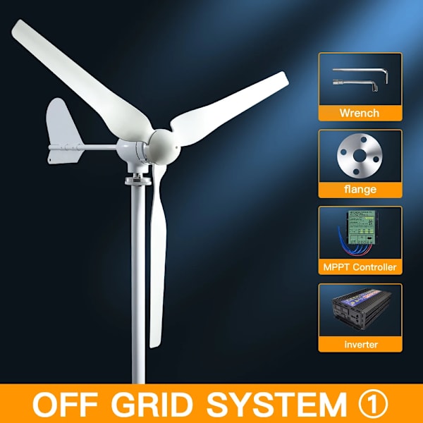 Vindmølle, Høj Effektivitet, Holdbar Konstruktion, Off grid system-b, 2000W-c, 12V-a
