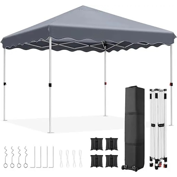 Pop Up Paviljong, Vattentät Tältmarkis, UPF50+ Solskydd 3x3m, Justerbar Höjd,Grå GRAY Gray