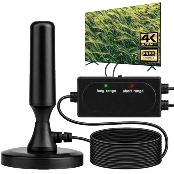 HDTV Antenne, 39 dBi Signalforstærkning, 5 Meter Kabel længde, 360° Modtagelse, Understøtter ATSC, DVB-T/T2