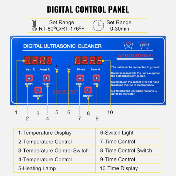 40KHz Ultralydsrenser - Digitalt Kontrolpanel, SUS304 Materiale, Lave Priser 10L