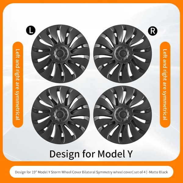 Hjulafdækning, 19" Mat Sort Finish, Perfekt Pasform til Model Y, Storm Stil