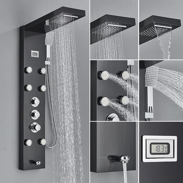 Duschpanel, termostatisk kontroll, massagestrålar