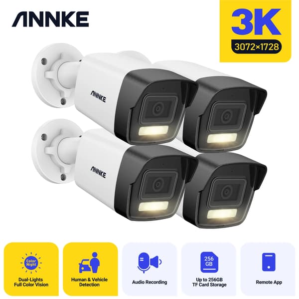 8MP 4K Säkerhetskamera, Avancerad Rörelsedetektering, IP67 Vattentät,4 st PC 51EL 2,8 mm lins