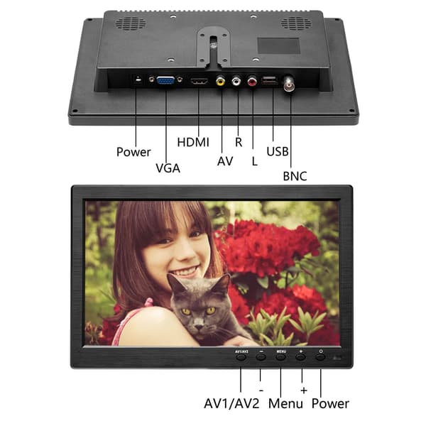 Bilmonitor, HD 1024*600 LCD, VGA/BNC/USB/AV-ingång
