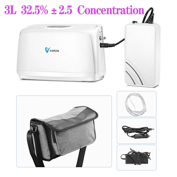 Bærbar Oxygen Koncentrator, 3L/min Flow, 32.5%±2.5% Oxygen Koncentration,03, EU Stik 03 03