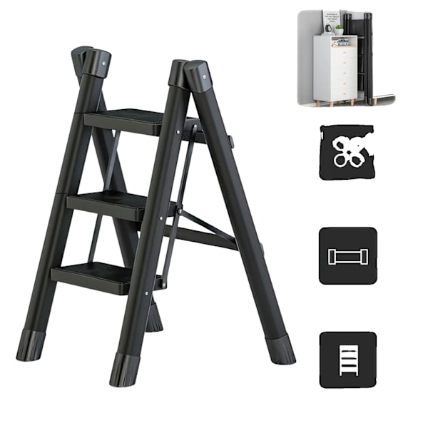 Stige, Foldbart Design, Robust Konstruktion i Kulstofstål, sort