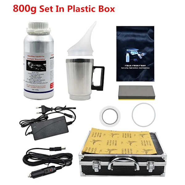 Bilstrålkastarreparationskit, 800 ml vätska, 6 sandpapper, metallatomiseringskopp,800g Plastset 800g Plastic Set 800g Plastic Set