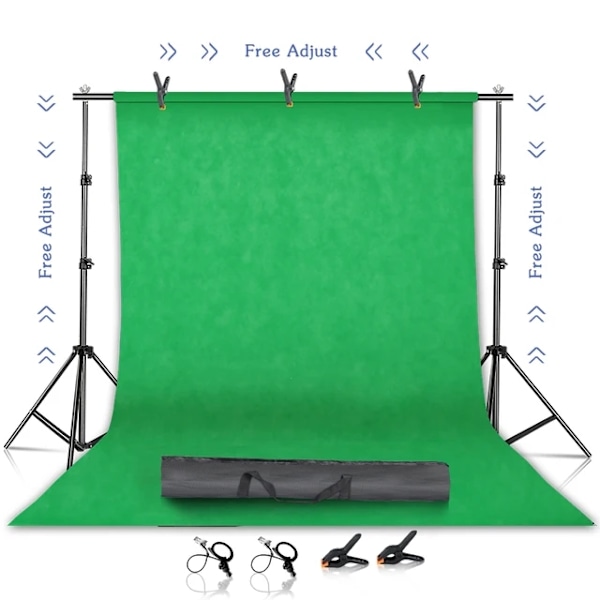 Fotograferingsbaggrundssæt, Justerbart stativ, Chromakey grønt skærmramme, 2600x3000mm, med grønt klæde With Green Cloth 2600x3000mm With Green Cloth