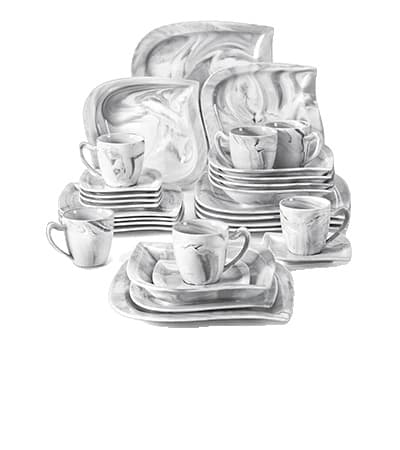 MALACASA Servis Set, 30/60 Delar, Miljövänligt Porslin, GRÅ 30-PCS
