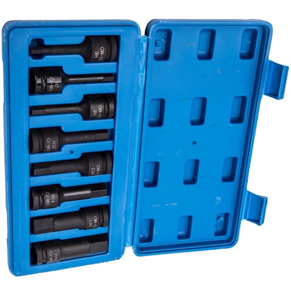 Impact Hex Socket Sæt, 8 Metriske Størrelser, 1/2 Tommes Drive, Holdbart Design