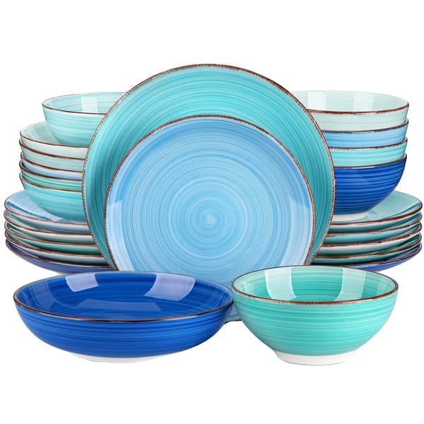 Keramisk Middagsservice, Håndmalet Design, 24 Stykker, 24 PCS BLÅ