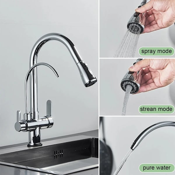 Filtered Water Kitchen Faucet, Dual Handle Design, Pull-Out Spray Feature, Krom