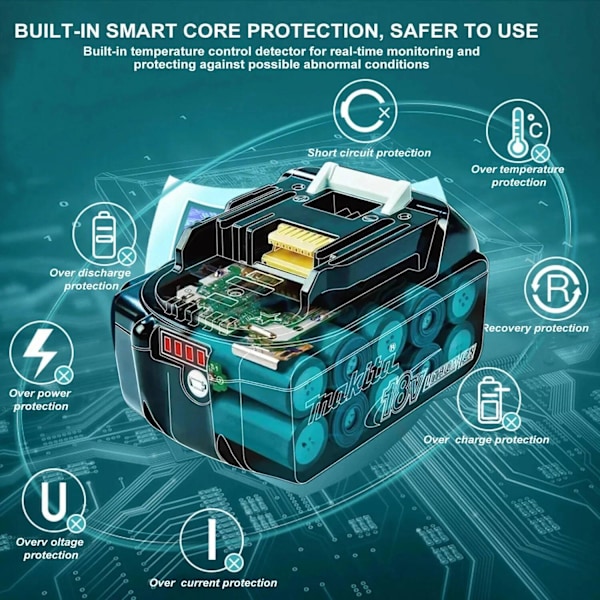 Udskiftningsbatteri til Makita 18V, Li-Ion 6000mAh, Kompatibel med BL1830 BL1840 BL1850B Battery battery