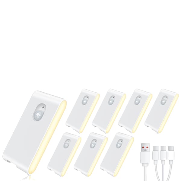Rörelsesensorlampor, uppladdningsbara, LED-lampor, Vit 8-pack